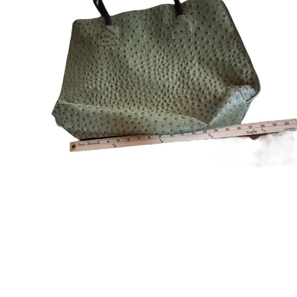 Vegan Ostrich Print Elegant Olive Green Tote Bag - Picture 5 of 7